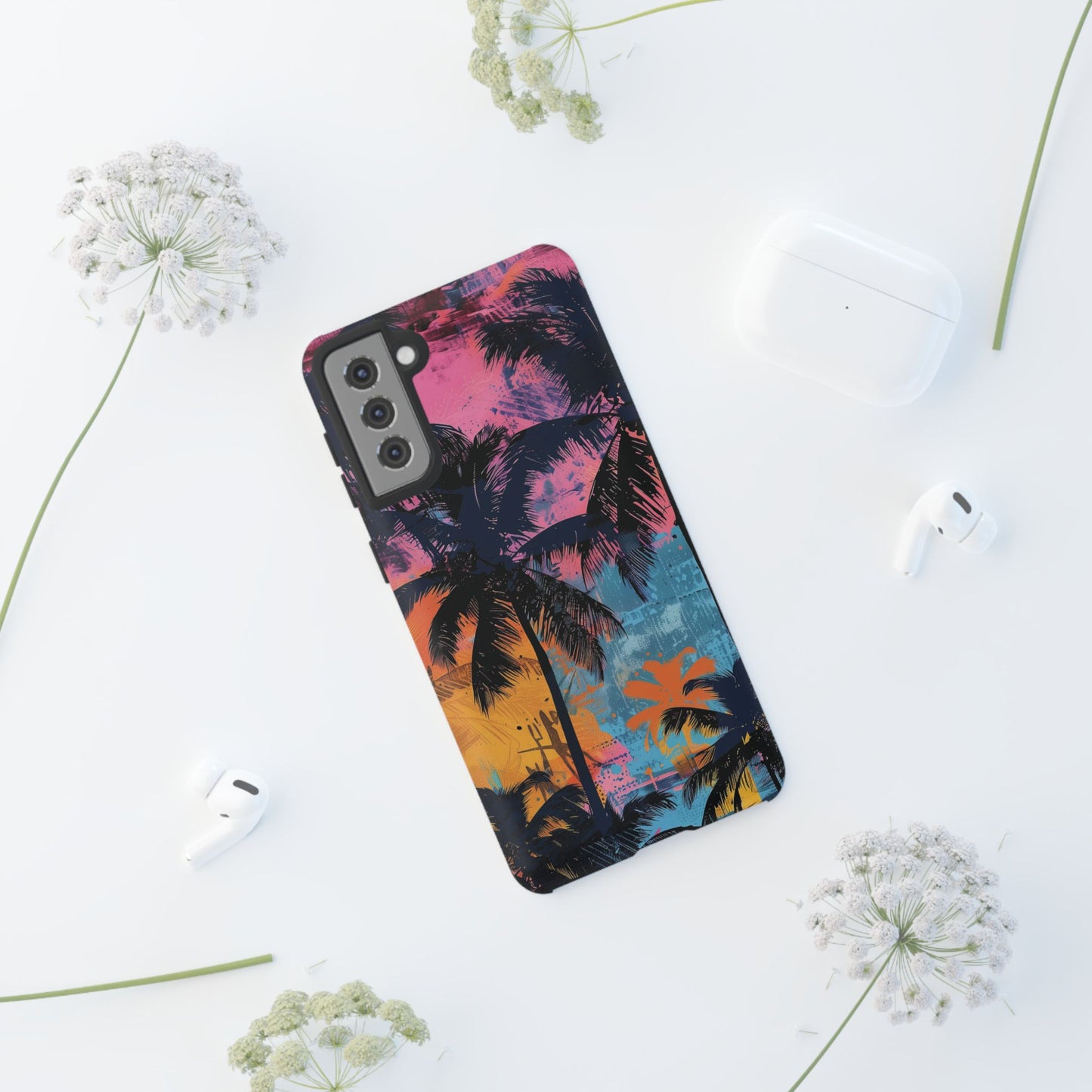 Tropical Phone Case - Colorful Palm Tree Design, Summer Vibes, Beach Lover Gift, Customizable Cover, Fun Accessory