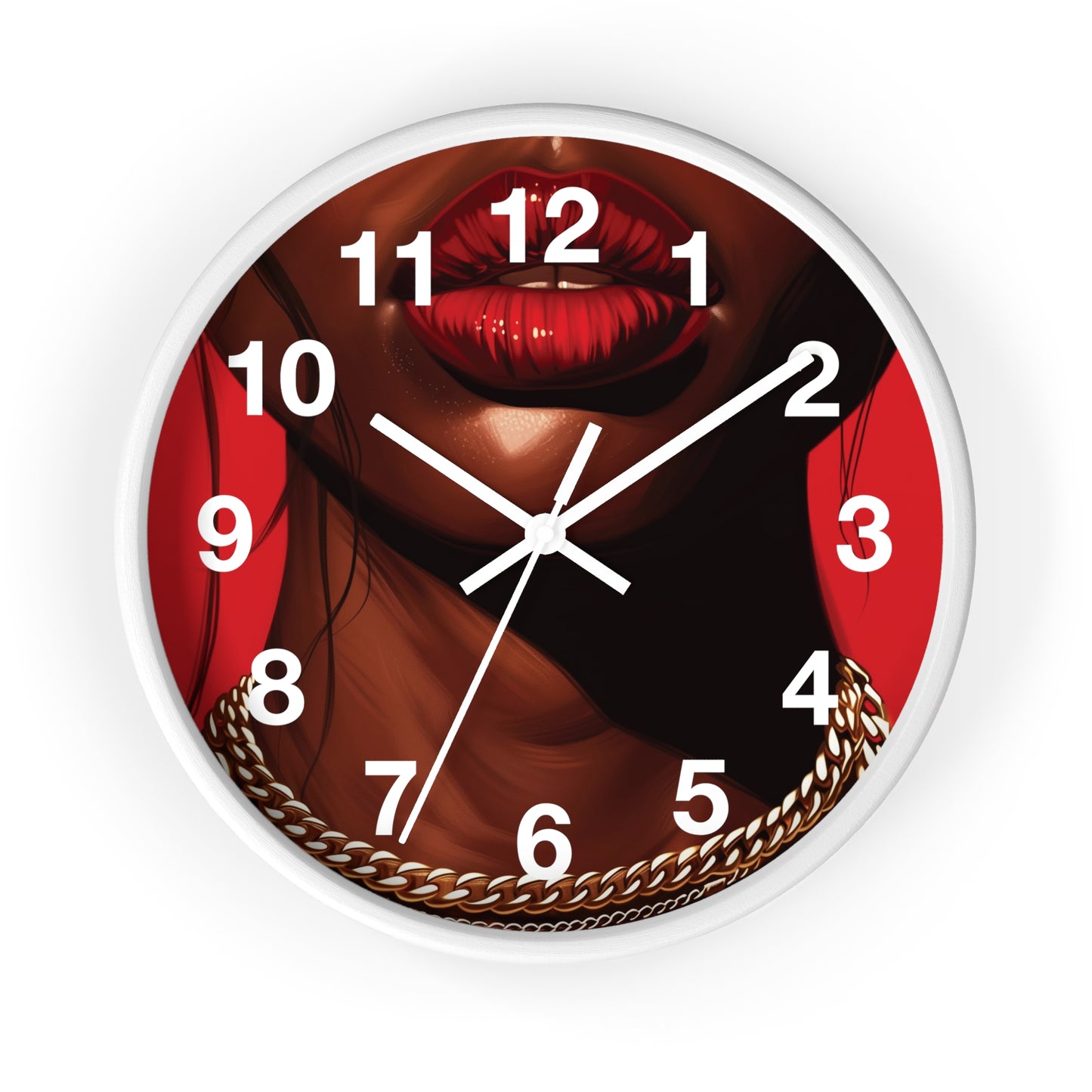 RED LIPS GOLD CHAINS - Wall Clock