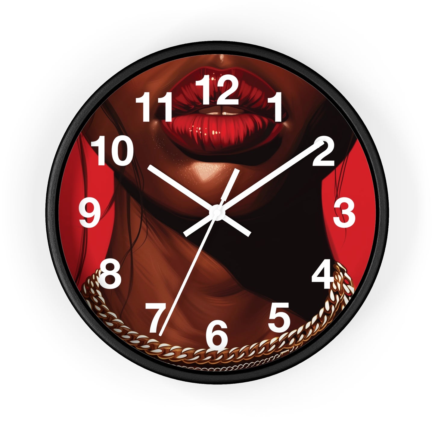 RED LIPS GOLD CHAINS - Wall Clock