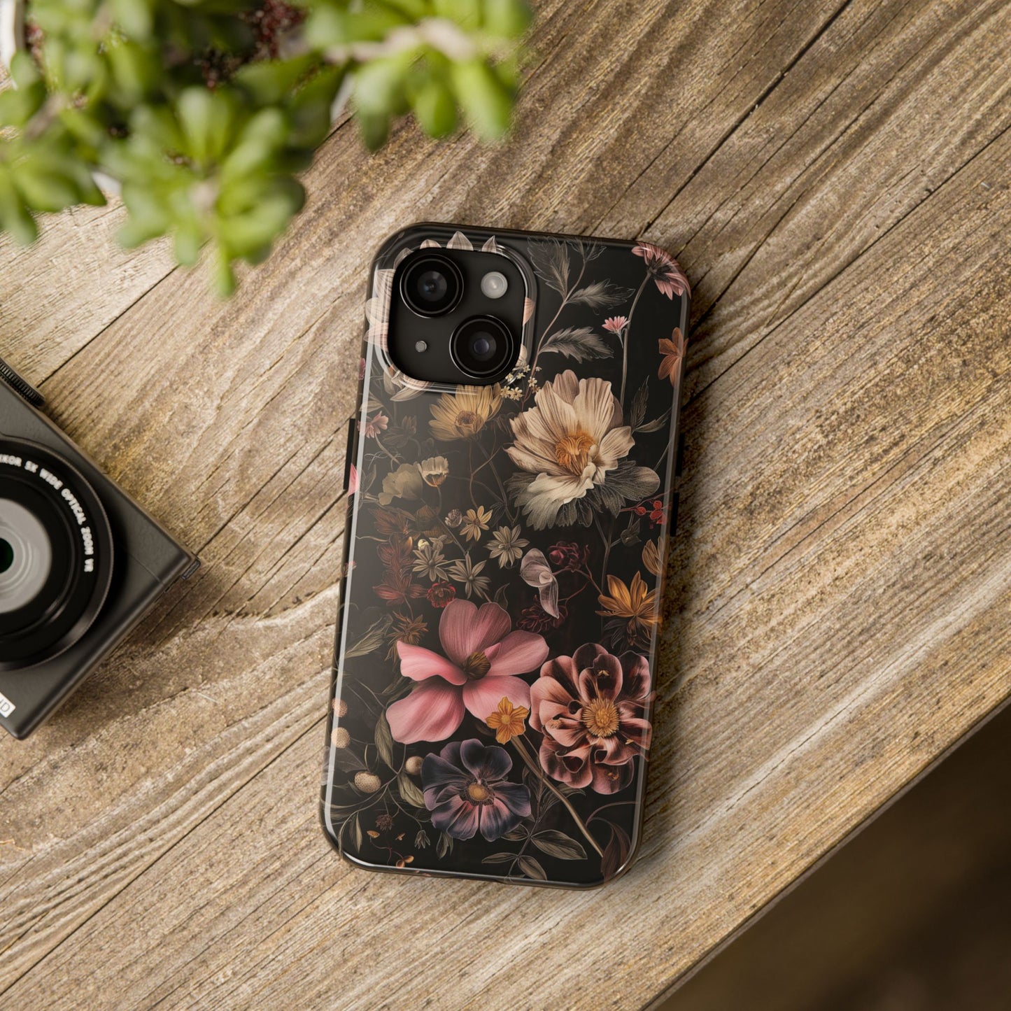 Floral Noir Tough Phone Case Dark Vintage Flower Protective Cover