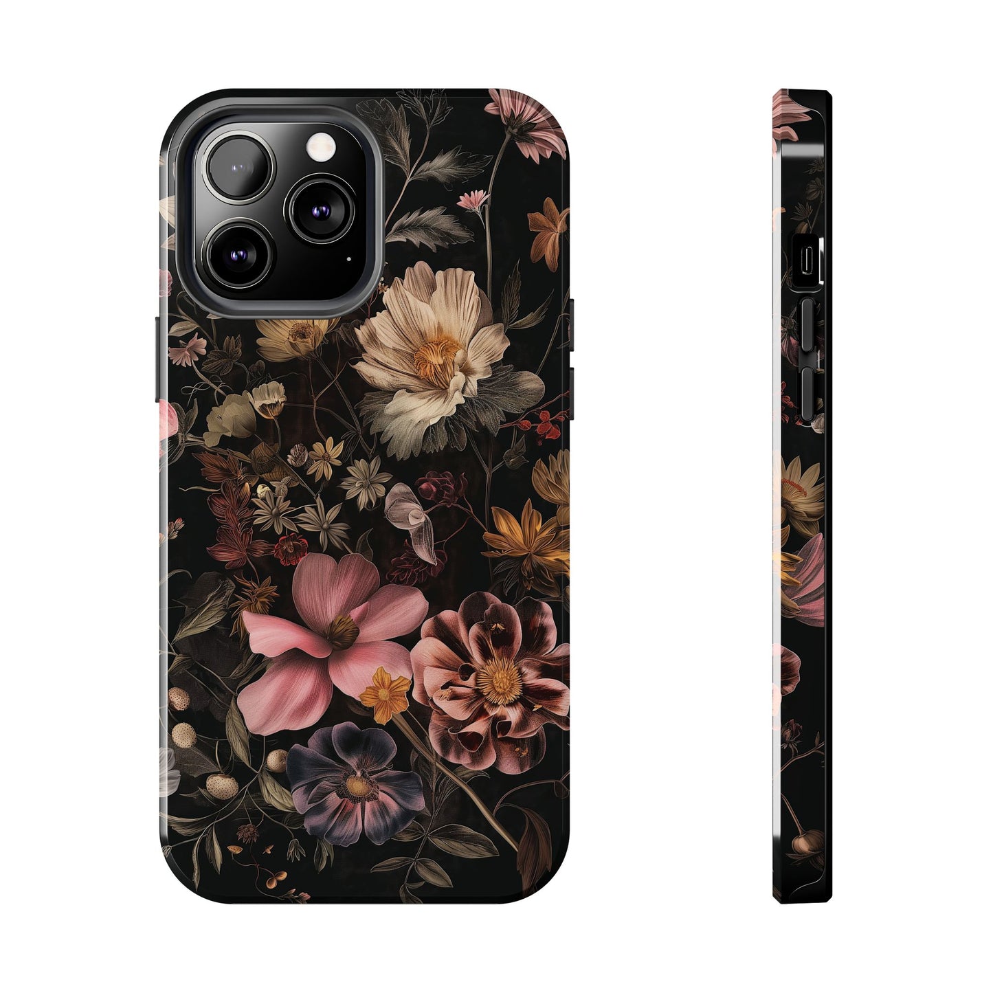Floral Noir Tough Phone Case Dark Vintage Flower Protective Cover