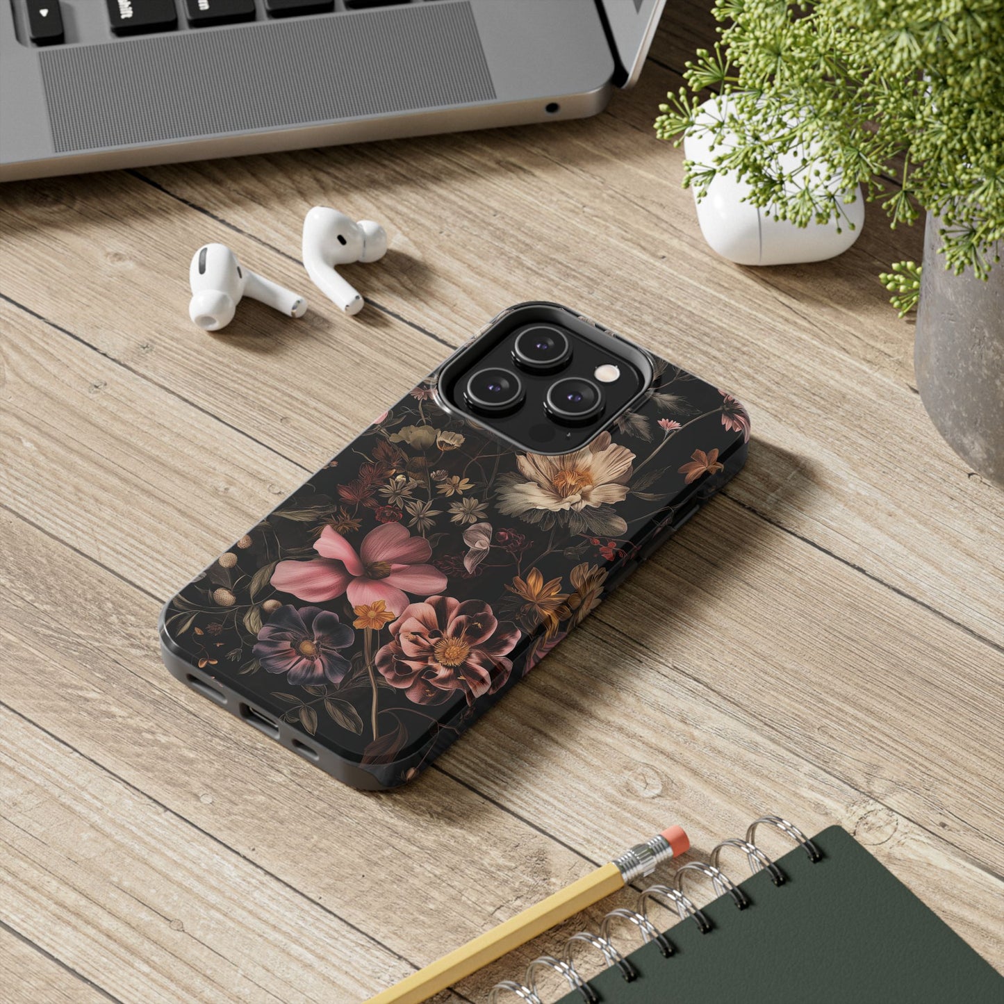 Floral Noir Tough Phone Case Dark Vintage Flower Protective Cover