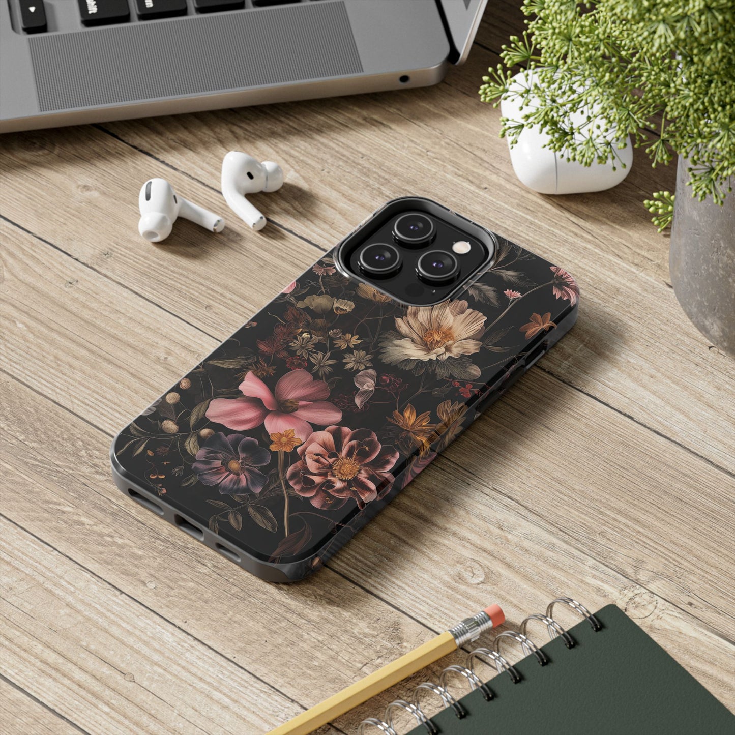 Floral Noir Tough Phone Case Dark Vintage Flower Protective Cover