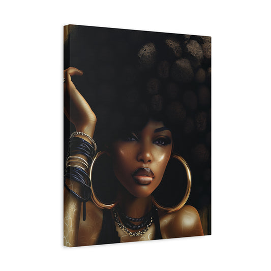 Canvas print of a stylized portrait with intricate details on a dark background