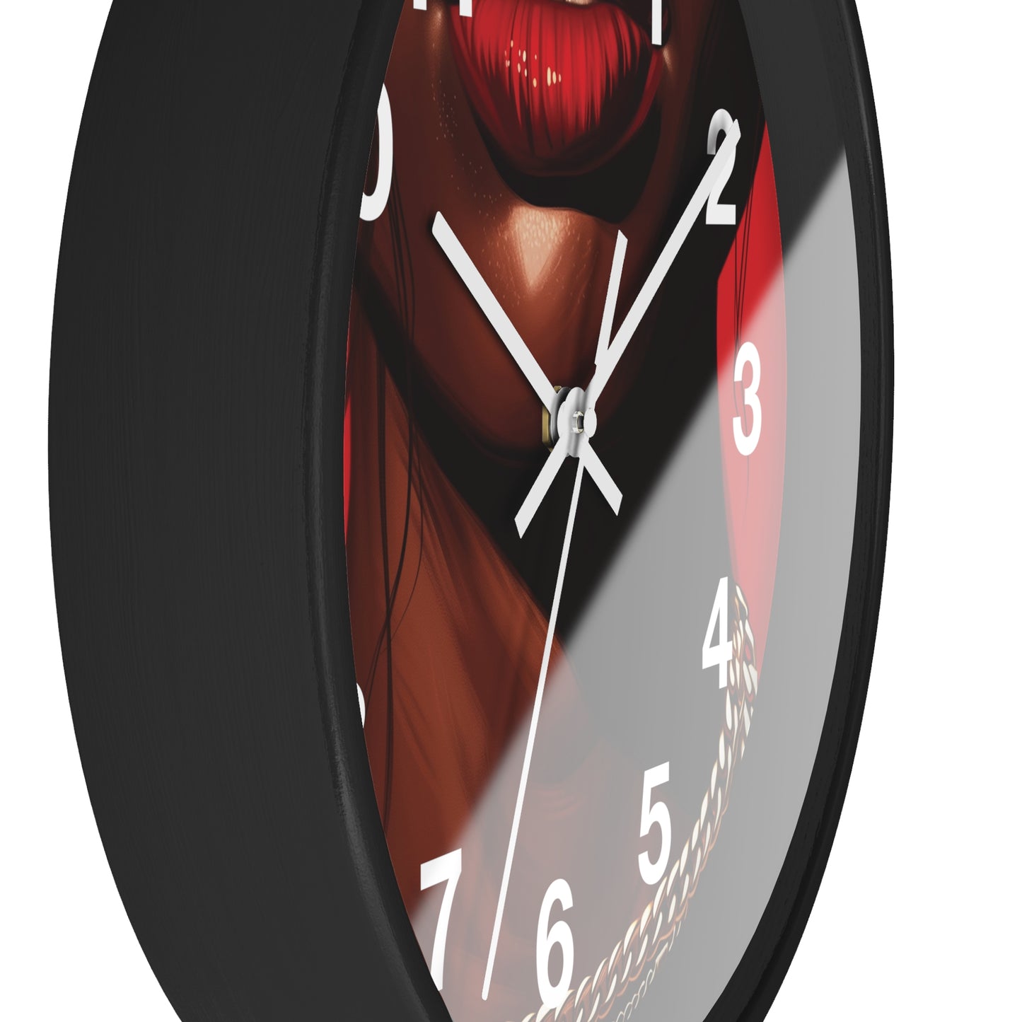RED LIPS GOLD CHAINS - Wall Clock