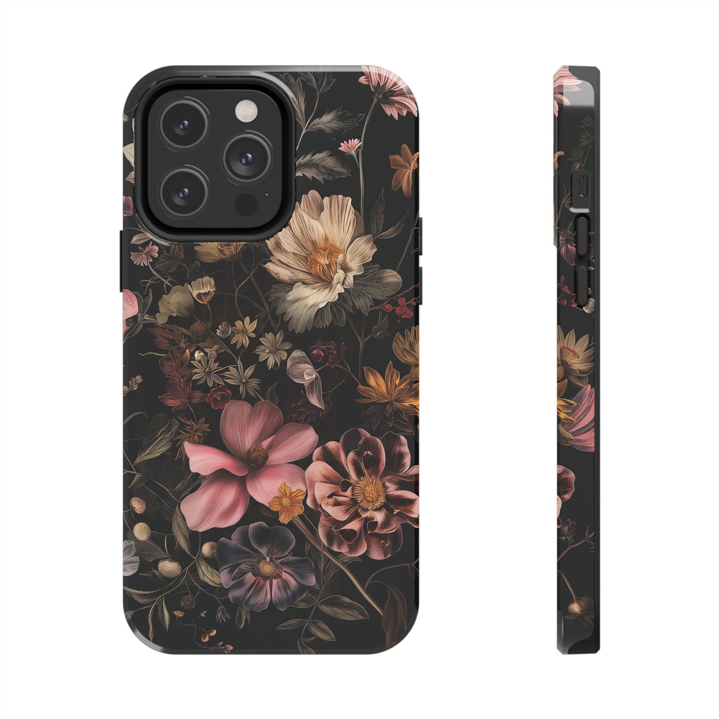Floral Noir Tough Phone Case Dark Vintage Flower Protective Cover