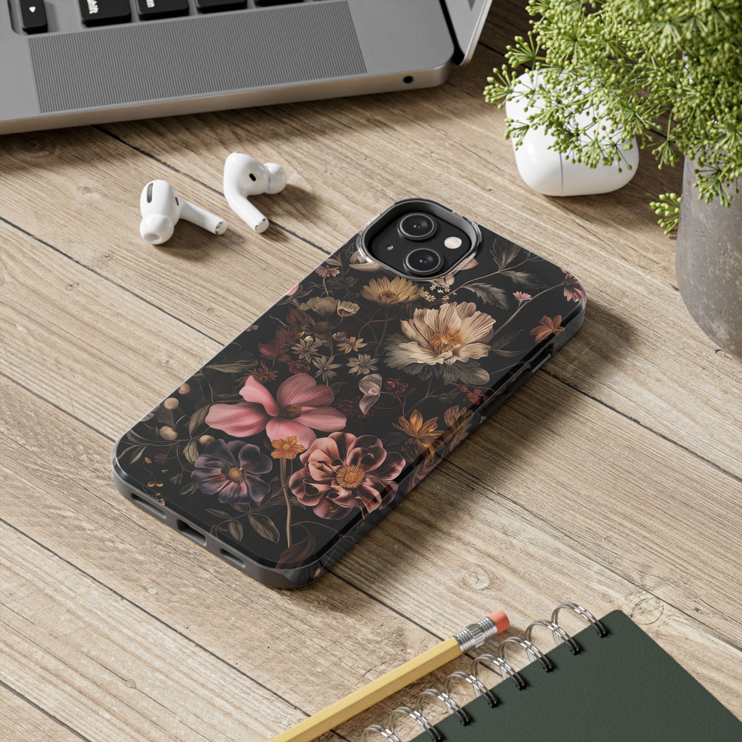 Floral Noir Tough Phone Case Dark Vintage Flower Protective Cover