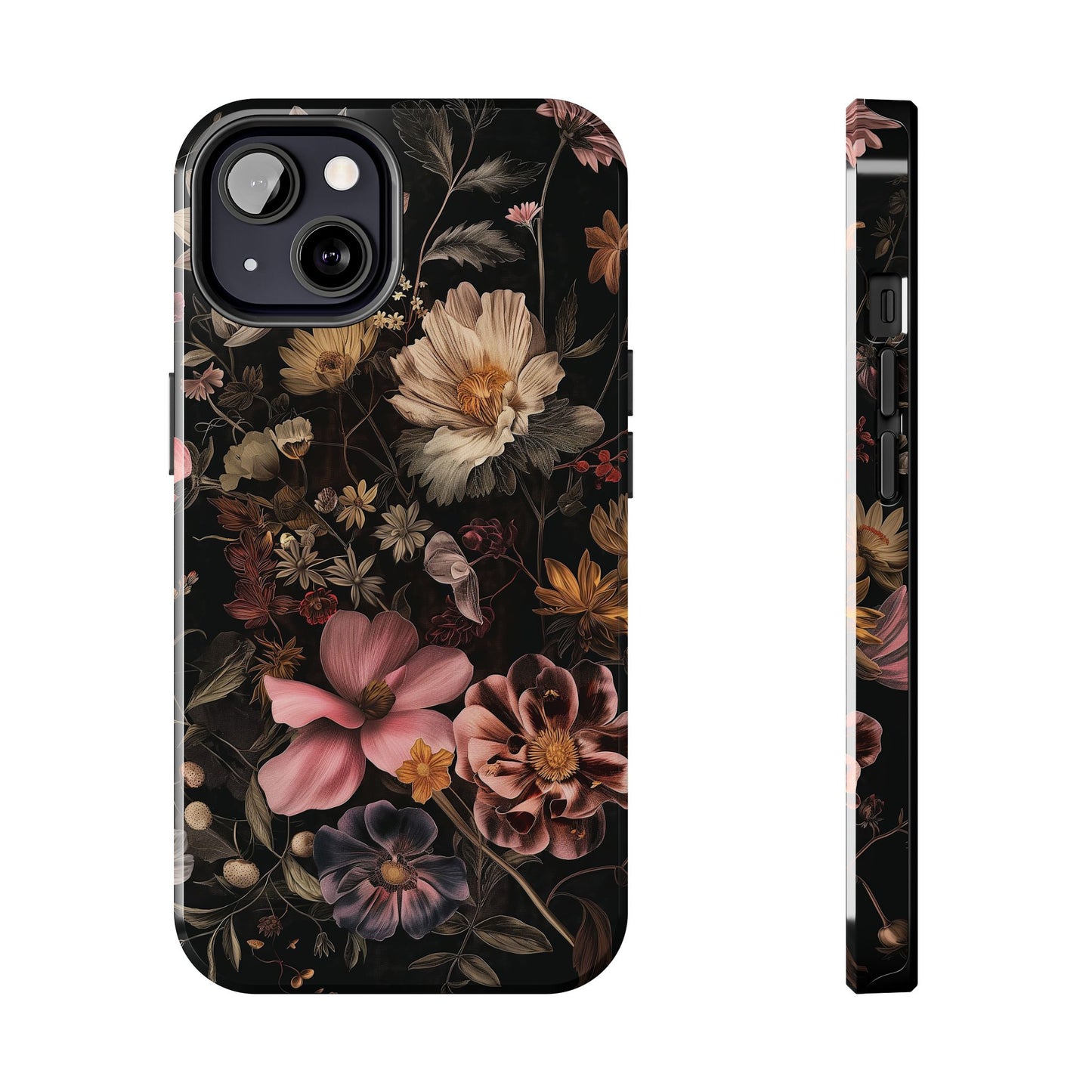 Floral Noir Tough Phone Case Dark Vintage Flower Protective Cover