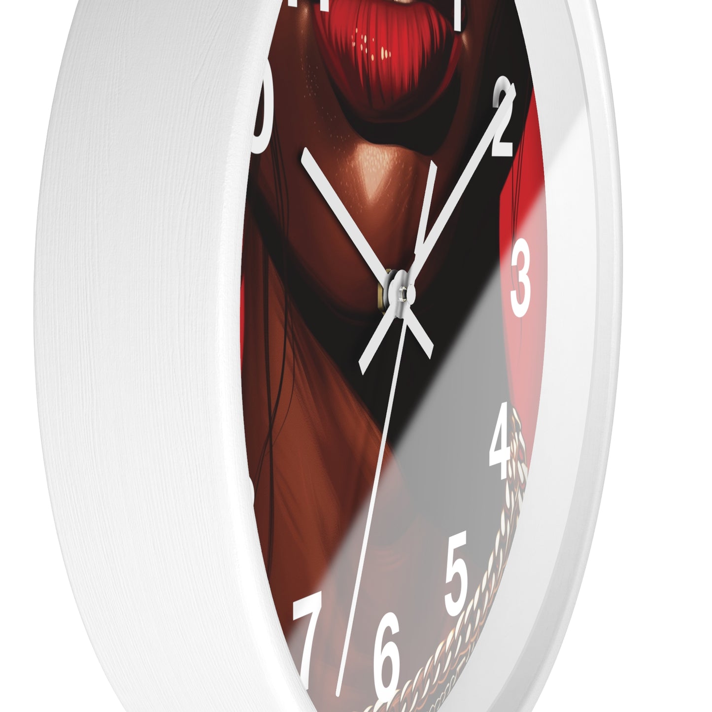 RED LIPS GOLD CHAINS - Wall Clock