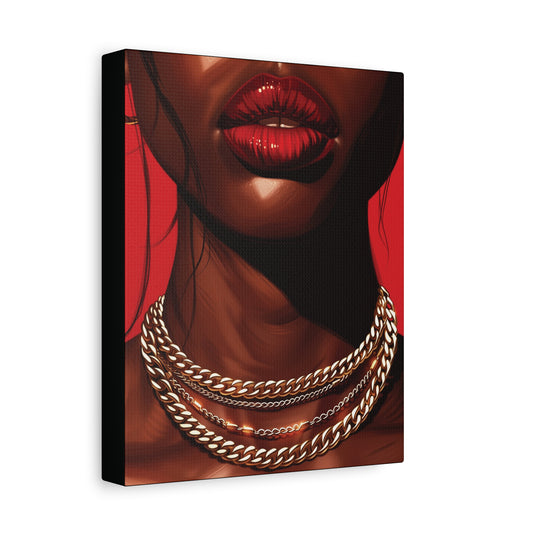 RED LIPS GOLD CHAINS - Canvas