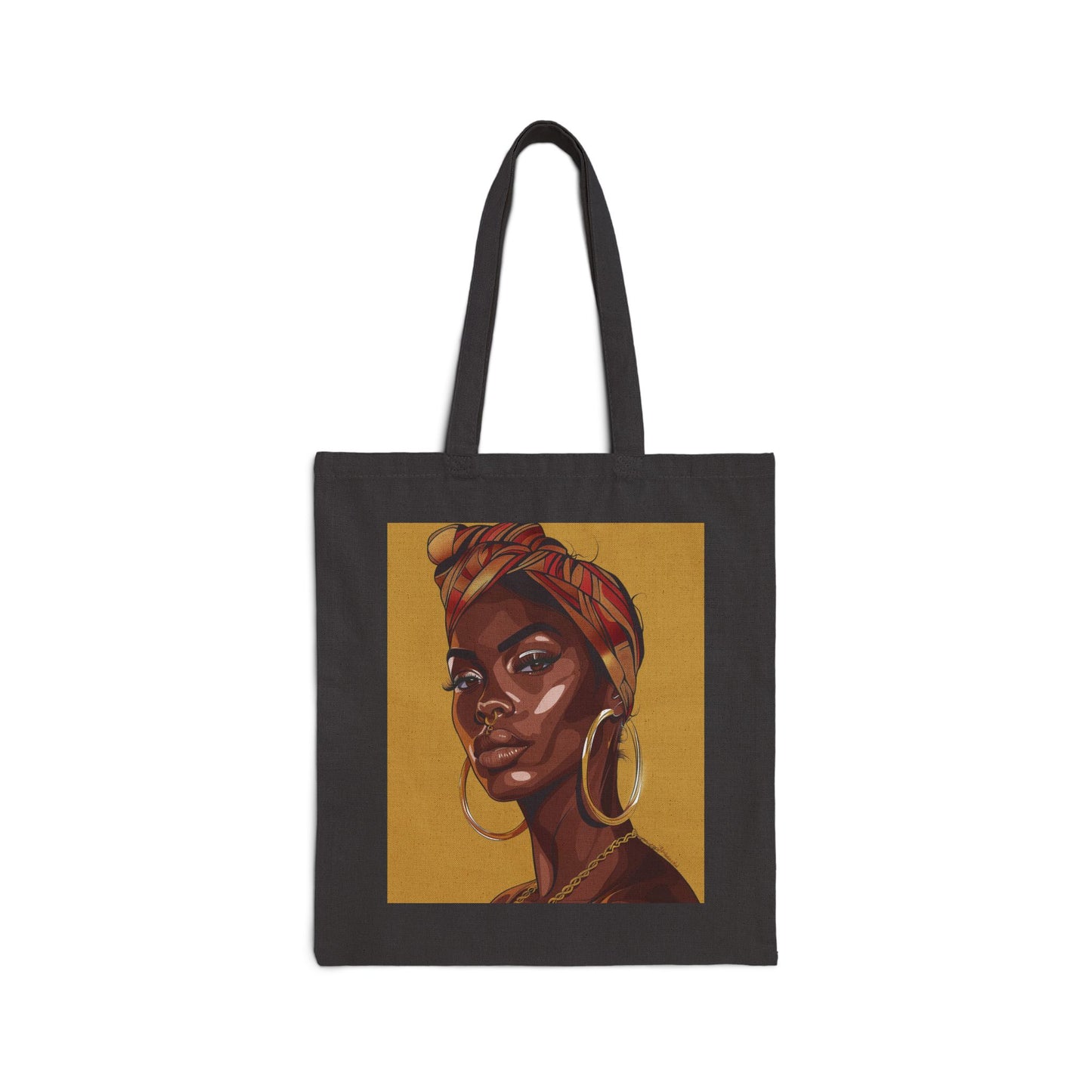 Tote Bag — Afrocentric Portrait Canvas Tote (Brown Girl, Headwrap & Hoop Earrings)