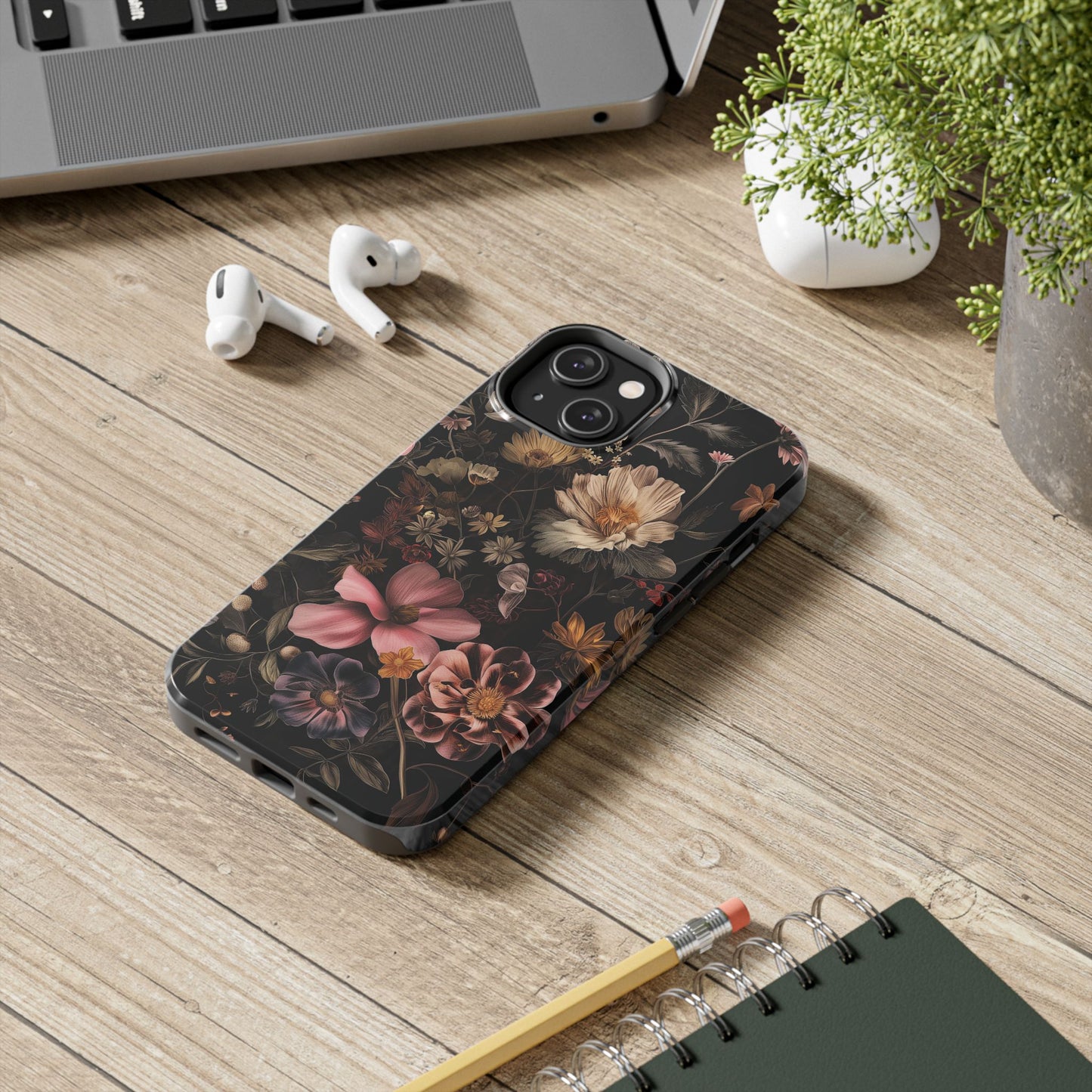 Floral Noir Tough Phone Case Dark Vintage Flower Protective Cover