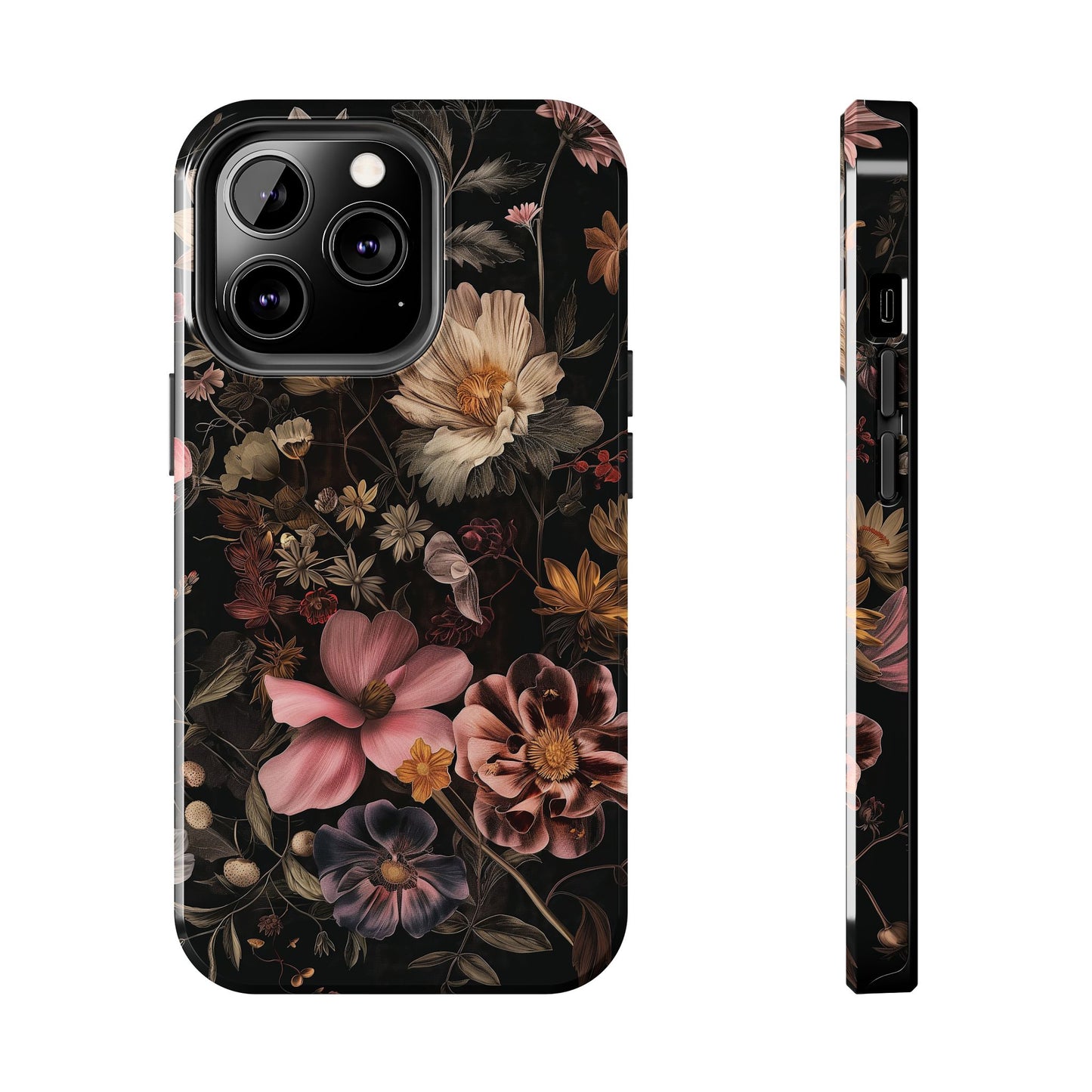 Floral Noir Tough Phone Case Dark Vintage Flower Protective Cover
