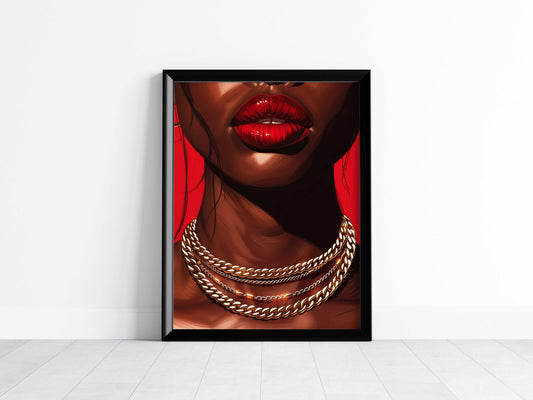 RED LIPS GOLD CHAINS - Prints