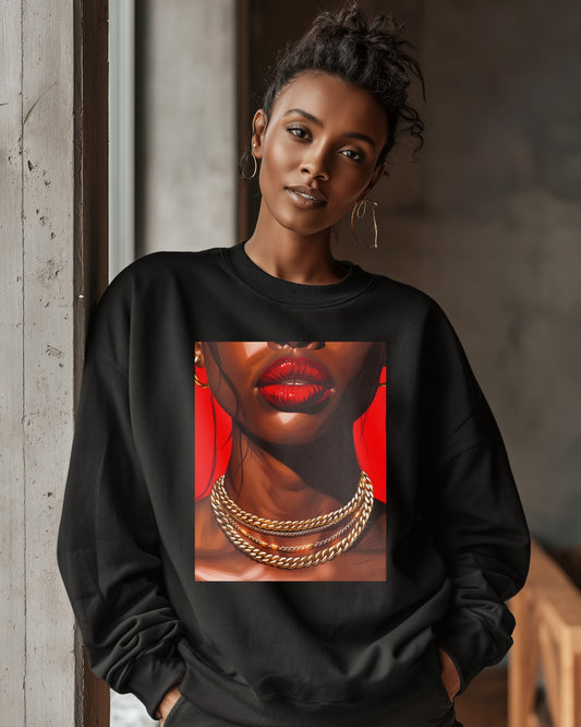 RED LIPS GOLD CHAINS - Unisex Sweatshirt
