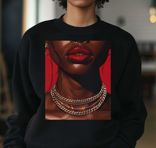 RED LIPS GOLD CHAINS - Unisex Sweatshirt